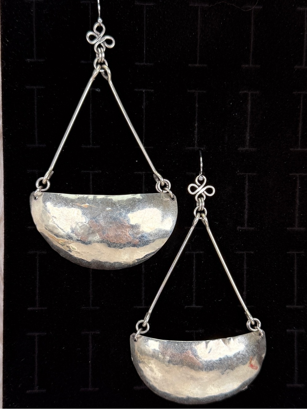 Silvertone Geometric Hammered Dangle Pierced Earrings